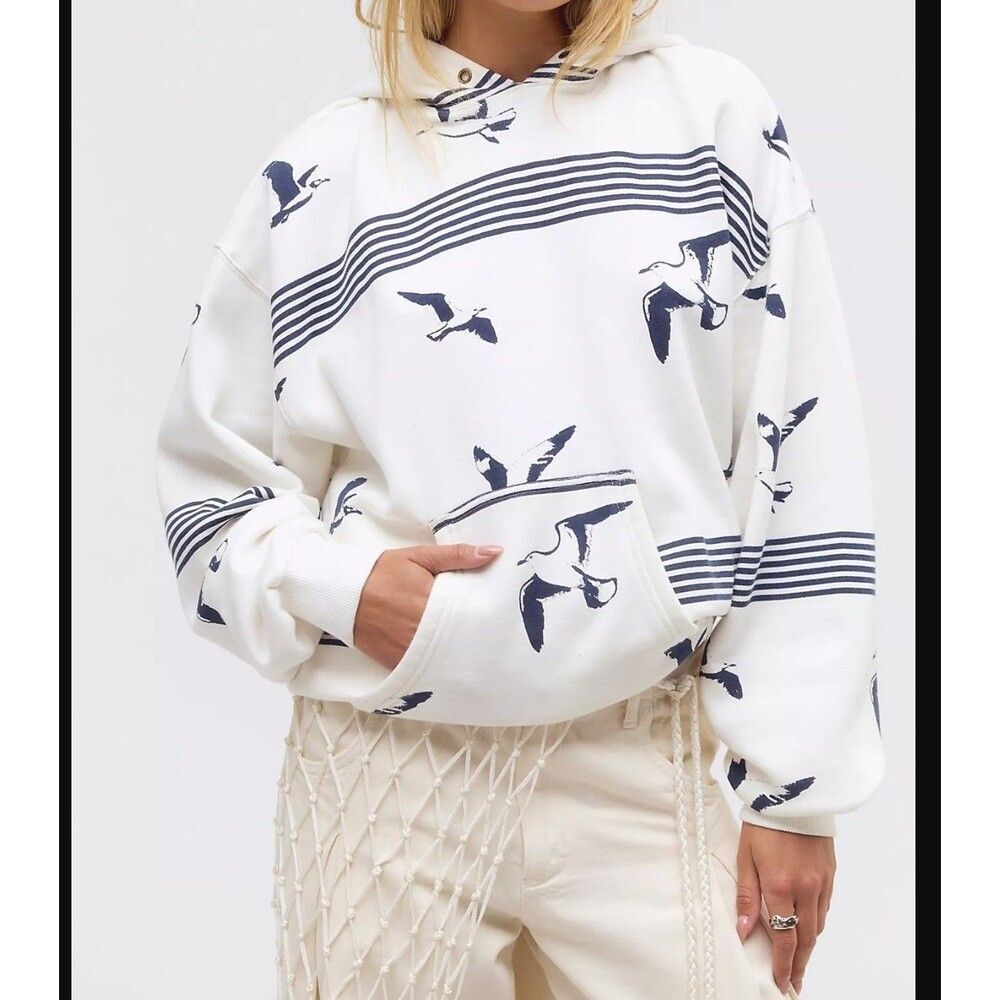 Free People We The Free It's A Vibe Birds Printed Hoodie Top Oversized L 288309